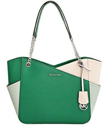 MICHAEL KORS GREEN AND WHITE TOTE BAG WITH CLASSIC LOGO