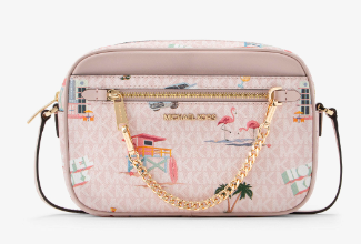 MICHAEL KORS LEATHER CAMERA SLING BAG WITH CHAIN AND SUMMER DESIGN