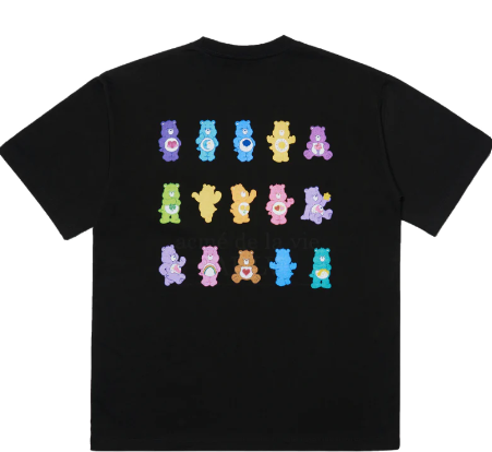 ADLV COLORFUL CARE BEARS SHORT SLEEVE T-SHIRTS (BLACK, SIZE 2) 