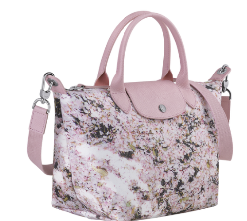 LONGCHAMP PINK SHORT HANDLE BAG WITH STRAP AND SAKURA DESIGN
