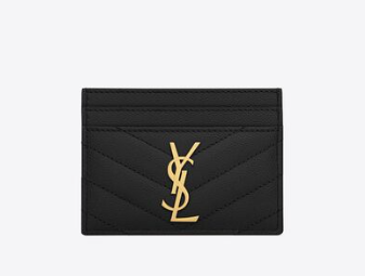YSL METALASSE CARD CASE IN GRAIN