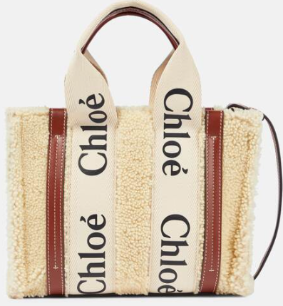CHLOE SMALL WOODY TOTE BAG IN SHEARING & SHINY CALFSKIN