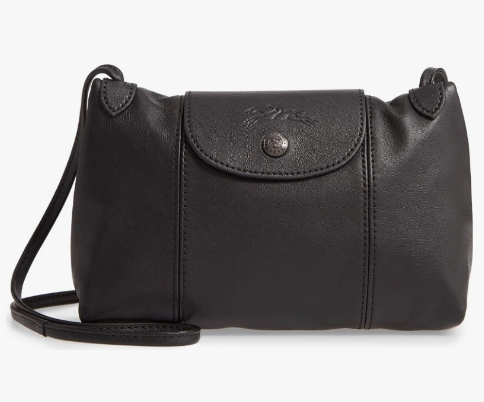 LONGCHAMP LAMBSKIN LE PIAGE SLING BAG BLACK