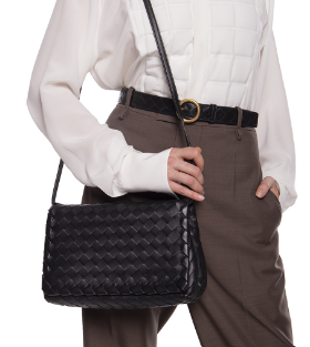 BOTTEGA HANDBAG WITH LONG FLAP BLACK