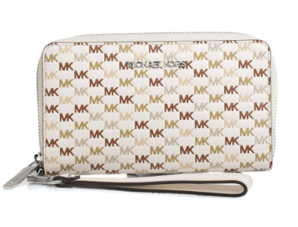 MICHAEL KORS LEATHER WRISTLET POUCH WITH MANY COLORFUL MK WORD