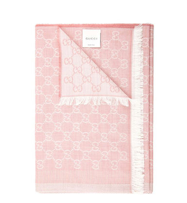 GUCCI WOOL SILK GUCCISSIMA LOGO SCARF PINK