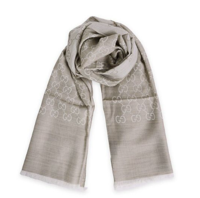 GUCCI WOOL SILK GUCCISSIMA LOGO SCARF LIGHT GREY