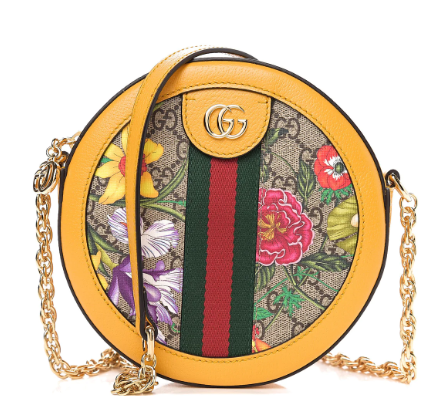 GUCCI WOMAN'S OPHIDIA GG YELLOW FLORA MINI ROUND SHOULDER BAG