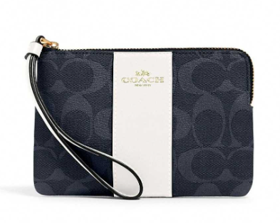 COACH F58035 CORNER ZIP WRISTLET IN SIGNATURE CANVAS NAVY/WHITE