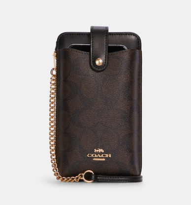 COACH LEATHER SMALL SLING BAG WITH PHONE POUCH DARK BROWN