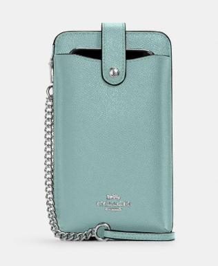COACH LEATHER SMALL SLING BAG WITH PHONE POUCH LIGHT BLUE