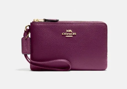 COACH F58035 CORNER ZIP WRISTLET IN SIGNATURE CANVAS DARK PURPLE