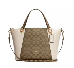 COACH HANDBAG WITH CLASSIC COACH LOGO CLASSIC BROWN & WHITE
