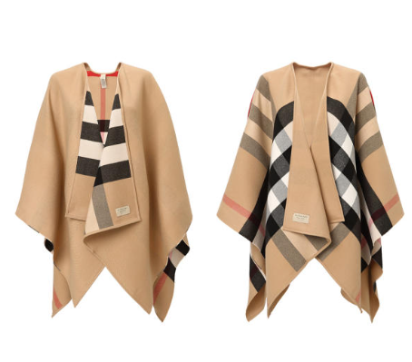 BURBERRY WOOL PlAIN PONCHO BROWN