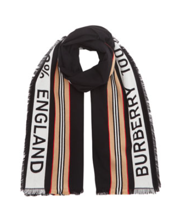 BURBERRY SCARF WITH WORDS AND STRIPES
