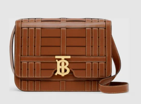 BURBERRY BROWN LEATHER HANDBAG WITH TB LOGO