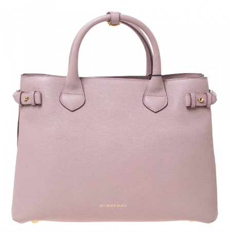 BURBERRY DERBY CALFSKIN HOUSE CHECK MEDIUM BANNER TOTE BAG PINK
