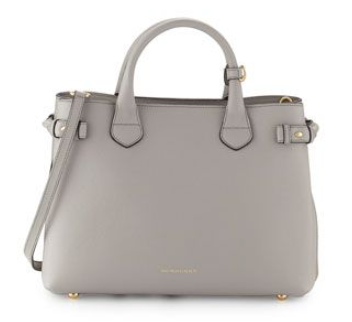 BURBERRY DERBY CALFSKIN HOUSE CHECK MEDIUM BANNER TOTE BAG GREY