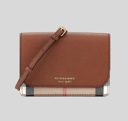 BURBERRY CLASSIC DESIGN WALLET WITH LEATHER SLING BROWN