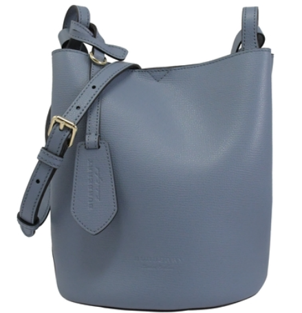BURBERRY SMALL LORNE LEATHER BUCKET BAG BLUE