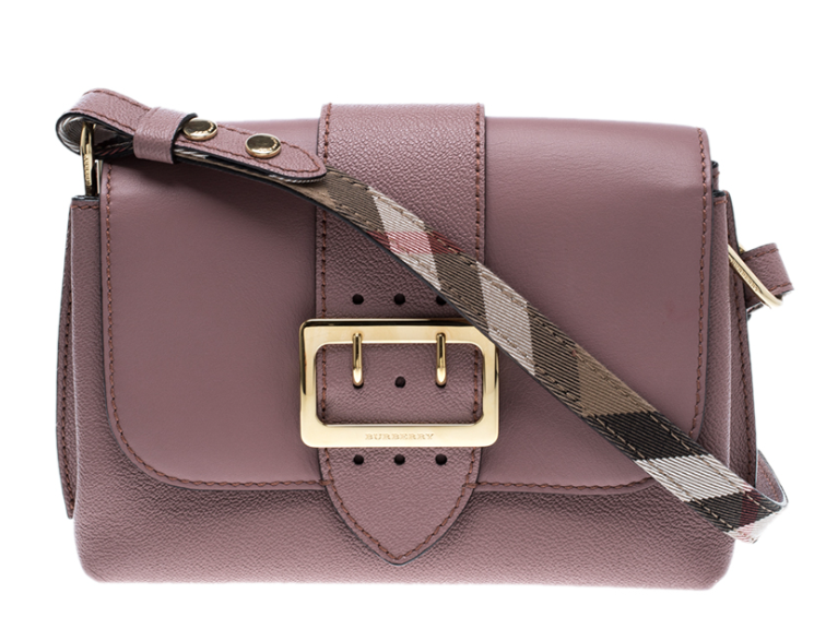 BURBERRY LEATHER SHOULDER BAG WITH BUCKLE CLIP FLAP PINK
