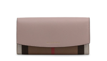 BURBERRY HOUSE CHECK AND LEATHER LONG FLAP WALLET