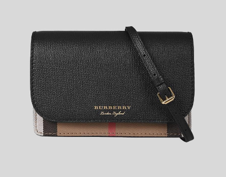 BURBERRY CLASSIC DESIGN WALLET WITH LEATHER SLING BLACK