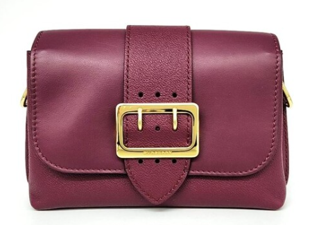 BURBERRY LEATHER SHOULDER BAG WITH BUCKLE CLIP FLAP WINE