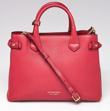BURBERRY DERBY CALFSKIN HOUSE CHECK MEDIUM BANNER TOTE BAG RED
