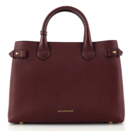 BURBERRY DERBY CALFSKIN HOUSE CHECK MEDIUM BANNER TOTE BAG MAROON