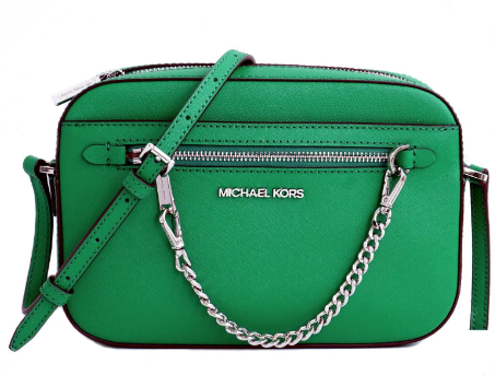 MICHAEL KORS LEATHER CAMERA SLING BAG WITH CHAIN AND CLASSIC LOGO