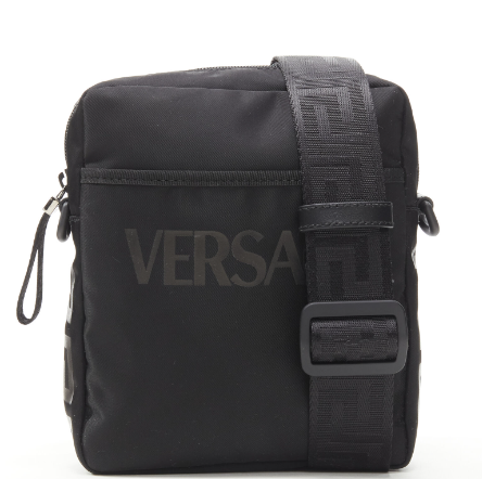 VERSACE NYLON MEN SMALL SLING BAG WITH WORDS VERSACE LOGO