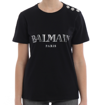 BALMAIN WOMEN T SHIRT SILVER BUTTONS L