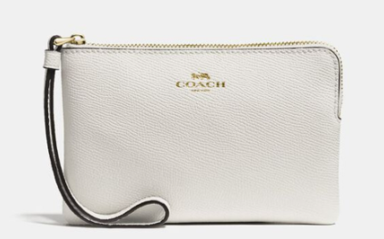 COACH LEATHER CORNER ZIP WRISTLET WHITE