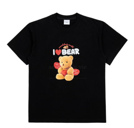 ADLV I LOVE TEDDY BEAR SHORT SLEEVE T-SHIRT (BLACK, SIZE 1)