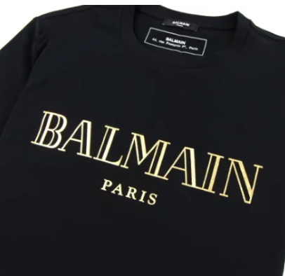 BALMAIN GOLDEN COLOUR LOGO PRINTED CREWNECK T - SHIRT S