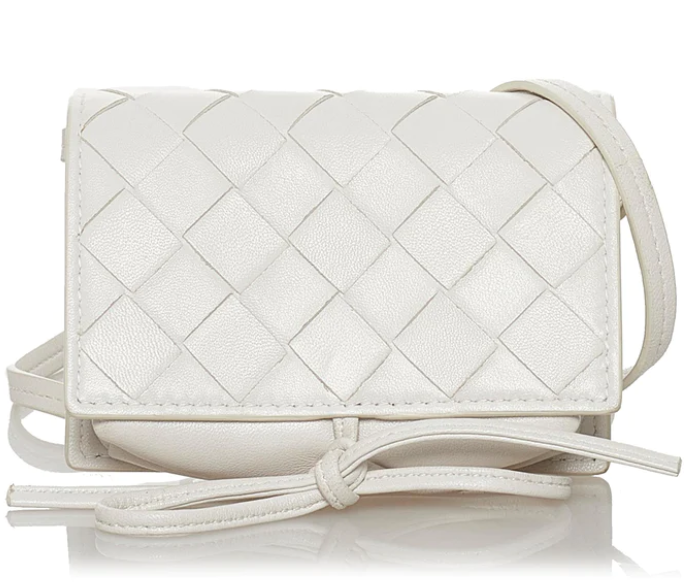 BOTTEGA VENETA SMALL POUCH WITH LEATHER SLING WHITE