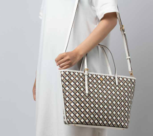 TORY BURCH GEO LOGO TOP ZIP TOTE (IVORY NEUTRAL)