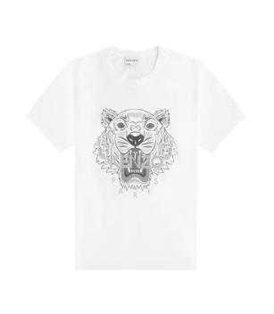 KENZO WHITE SHIRT WITH BLACK TIGER HEAD AND GREY WORDS SIZE S