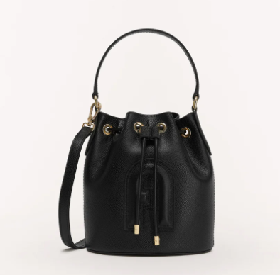 FURLA LEATHER BUCKET BAG WITH CLASSIC LOGO BLACK
