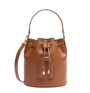 FURLA LEATHER BUCKET BAG WITH CLASSIC LOGO BROWN