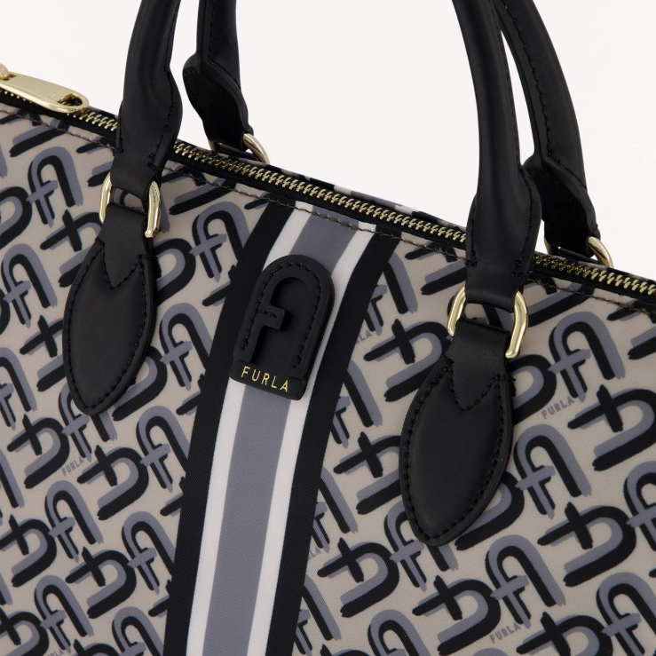 FURLA NYLON HANDBAG WITH CLASSIC LOGO MIXED BLACK