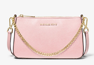 MICHAEL KORS JET SET PINK ZIP POUCHETTE LEATHER SLING BAG