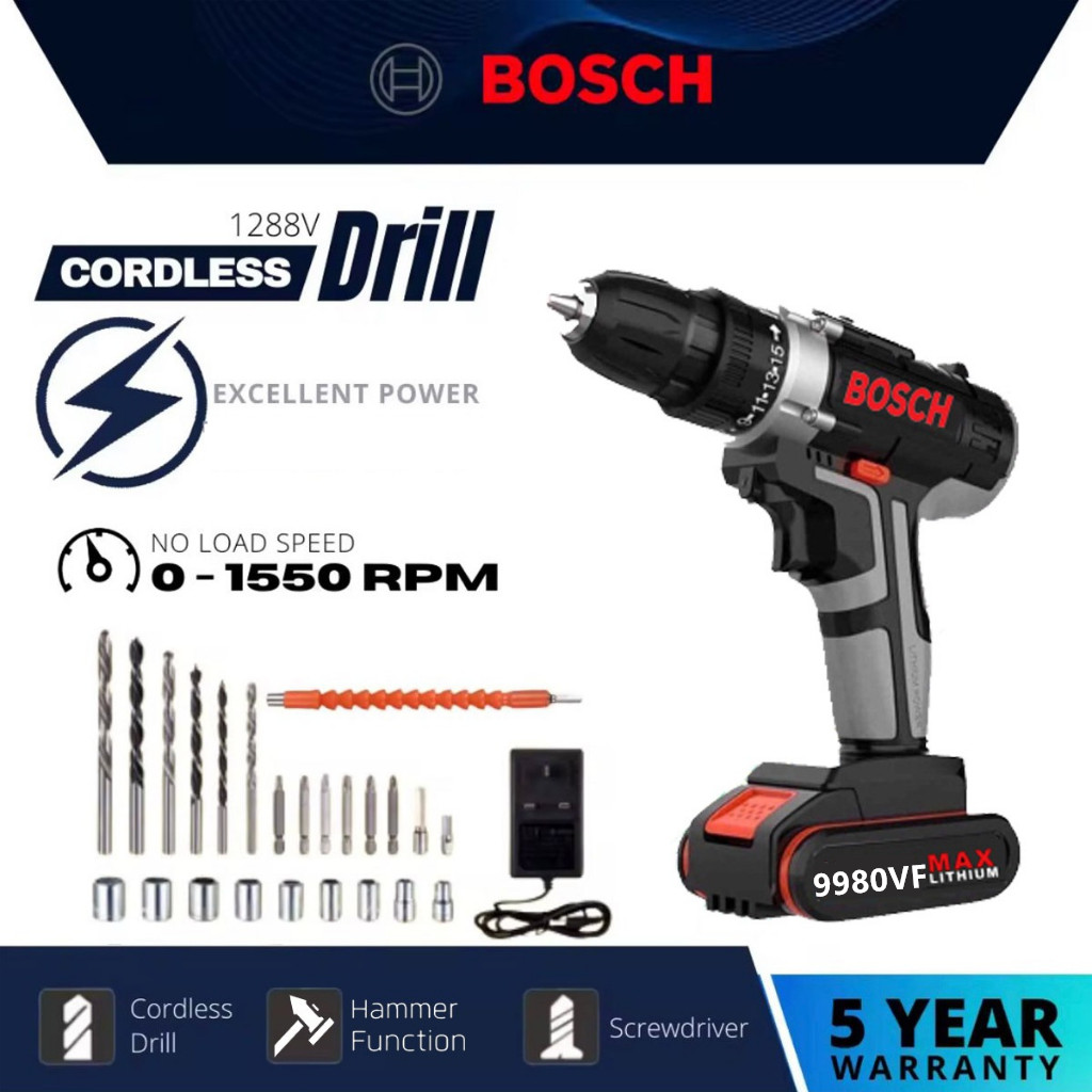 BOSCH 9980V 2 Battery Cordless Drill Impact Screwdriver (2023 New Design-Upgraded)