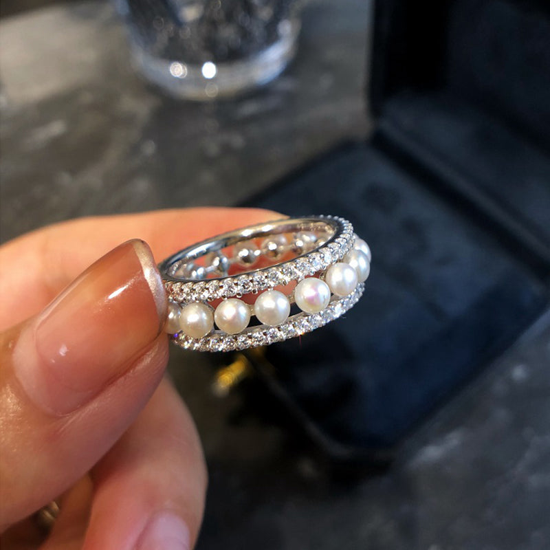 エレガント 真珠 重ね付け エタニティリング 