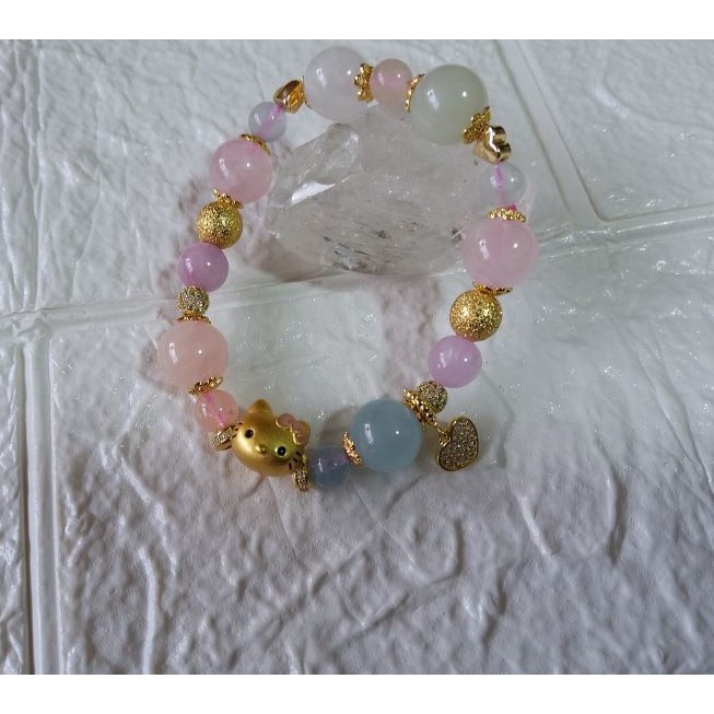 Soulmate Hello Kitty Crystal Morganite Kunzite Fluorite Charm Bracelet