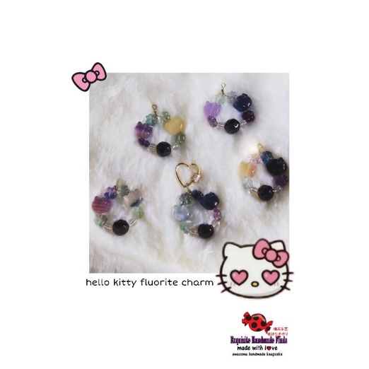Crystal Charm - Handmade Hello Kitty Fluorite Charm Quartz