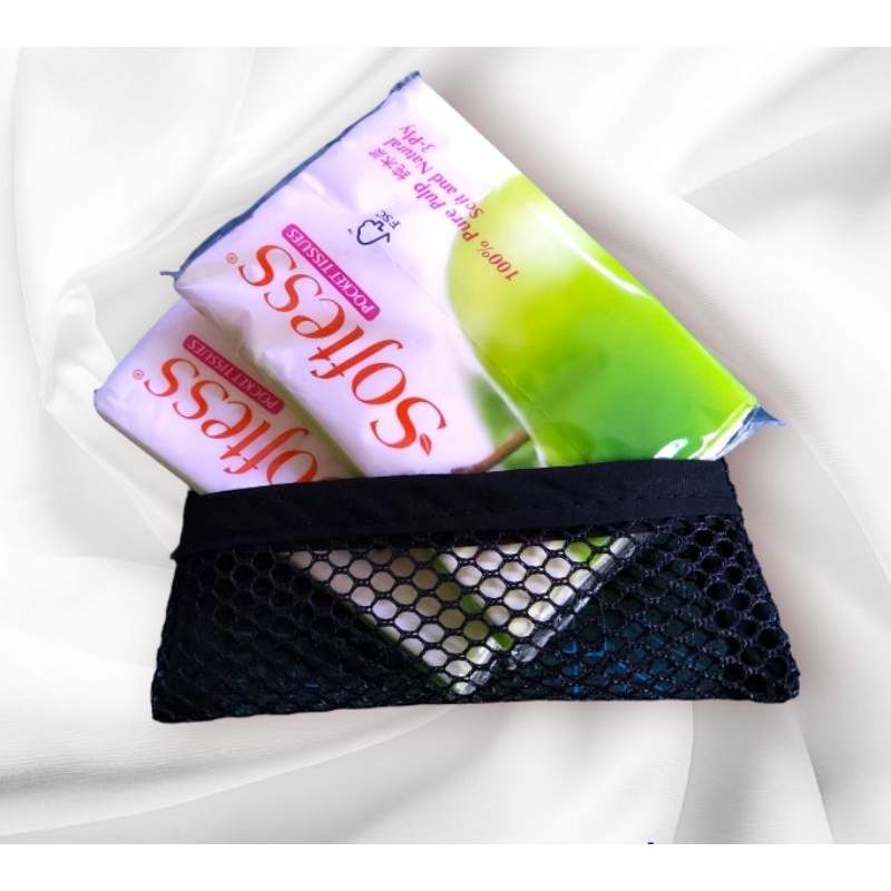 Handmade Black Mesh Type Netting Pocket Tissue Pouch essential pouch for 2 packs pocket tissues