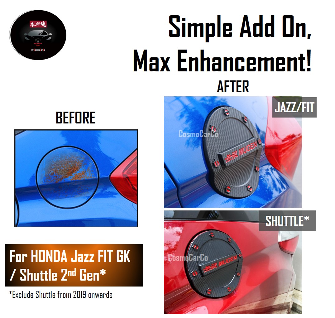 Honda Jazz/Fit & Shuttle Fuel Tank Petrol Lid Cover Carbon Fiber MUGEN Design Accessories For GK GK3 GK5 GP3 GP5 GK8 GK9 GP8 GP9