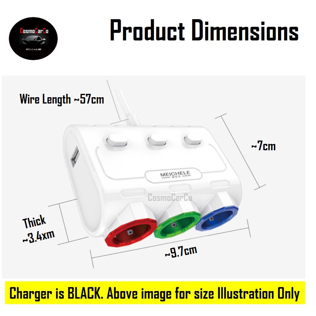 3 Way Car Charger With 2 USB Ports & Voltmeter Charging Adapter Socket Splitter Power Adaptor With Switch